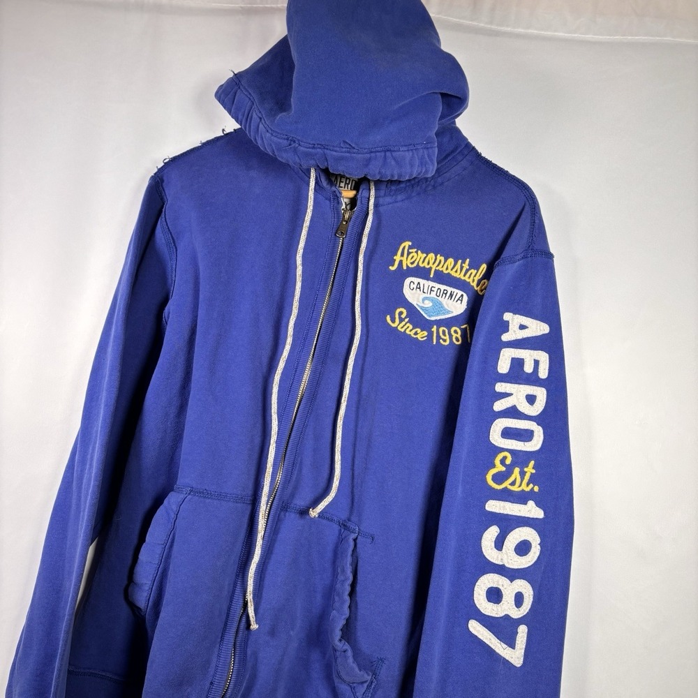 Aeropostale Y2K Hoodie Mens XL Full Zip Patch Embroider Grunge Hooded Sweatshirt